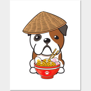 Funny English BullDog Eating Noodles Posters and Art